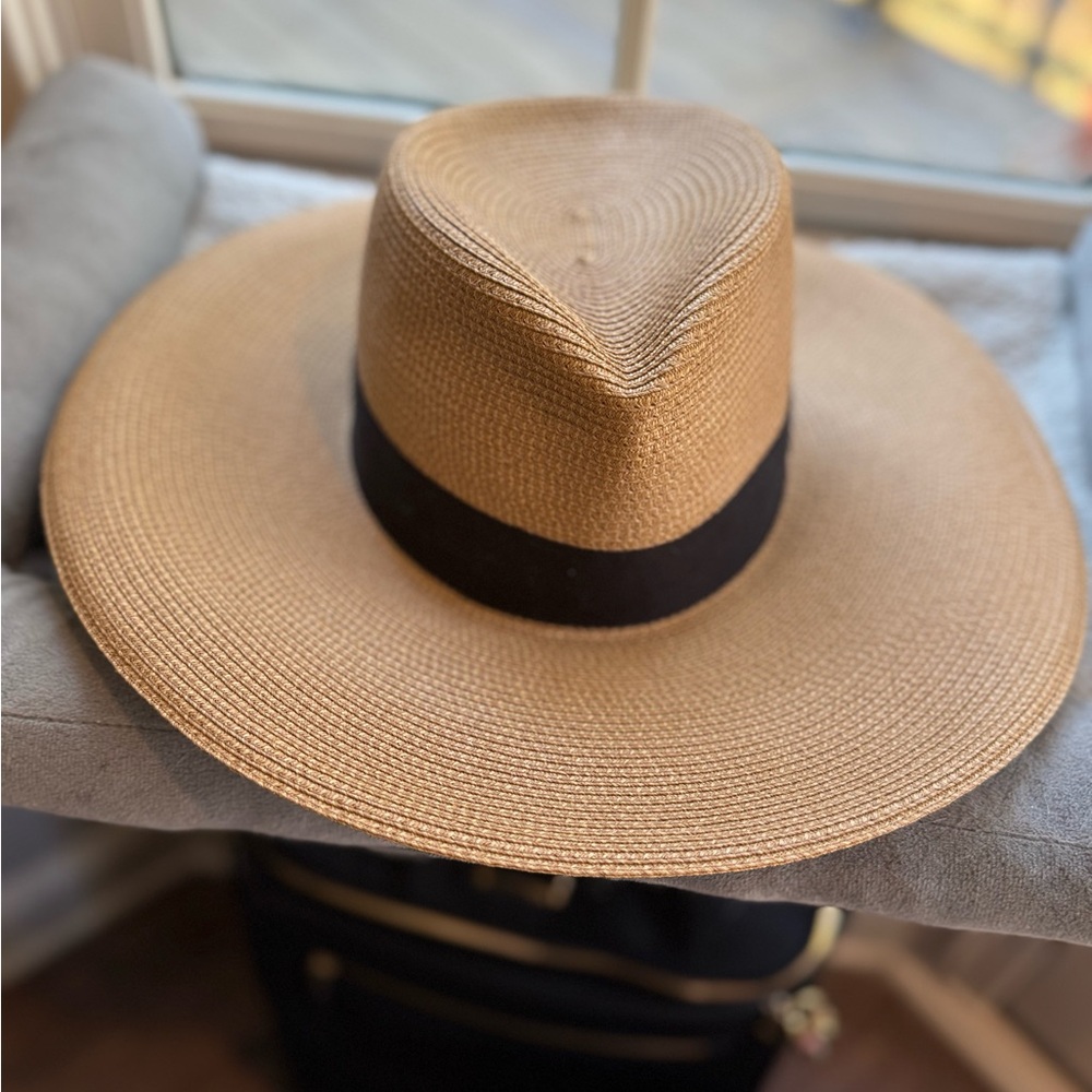 Eric Javits Classic Tan Fedora Hat with Black Band